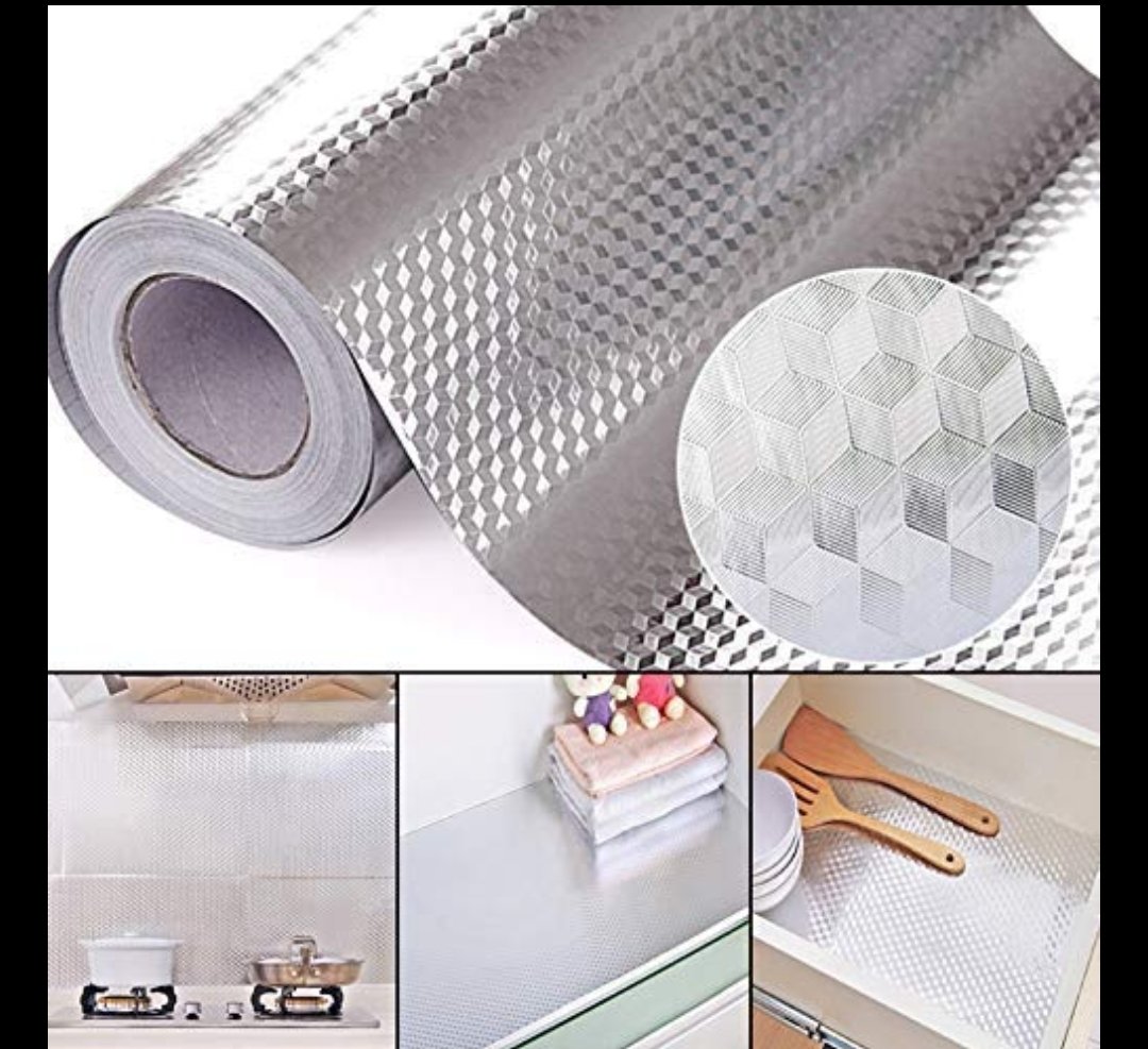 Silver 3D Kitchen Stickers Oil Proof Aluminium Foil (60*200Cm)
