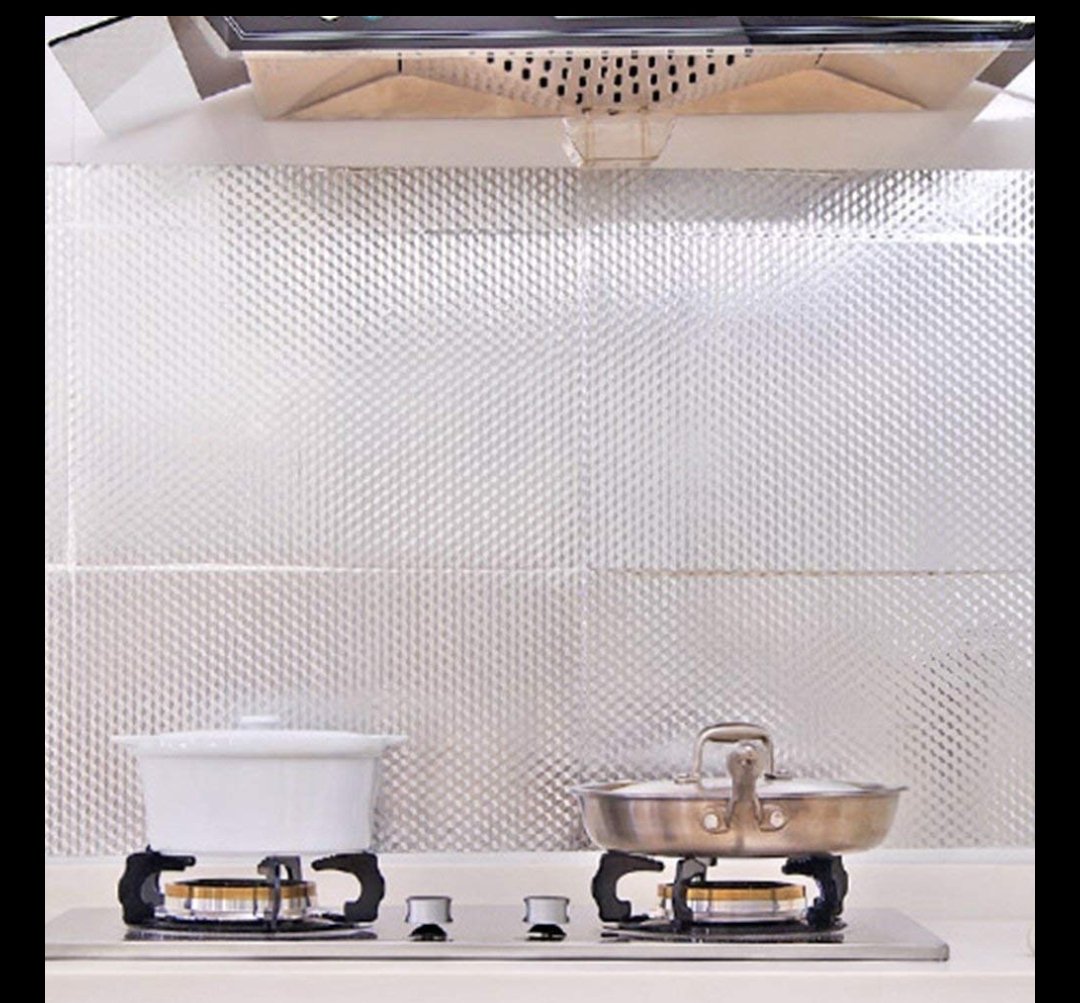 Silver 3D Kitchen Stickers Oil Proof Aluminium Foil (60*200Cm)