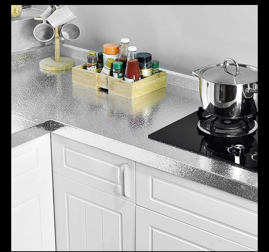 Aluminium Foil Silver Simple Kitchen Stickers Oil Proof (60*200Cm)