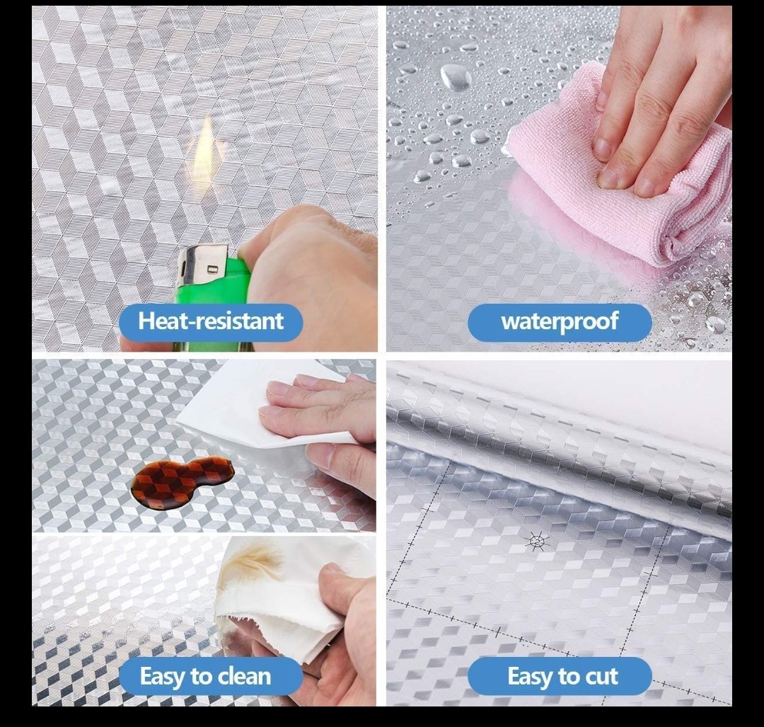 Aluminium Foil Silver Simple Kitchen Stickers Oil Proof (60*200Cm) - View 3