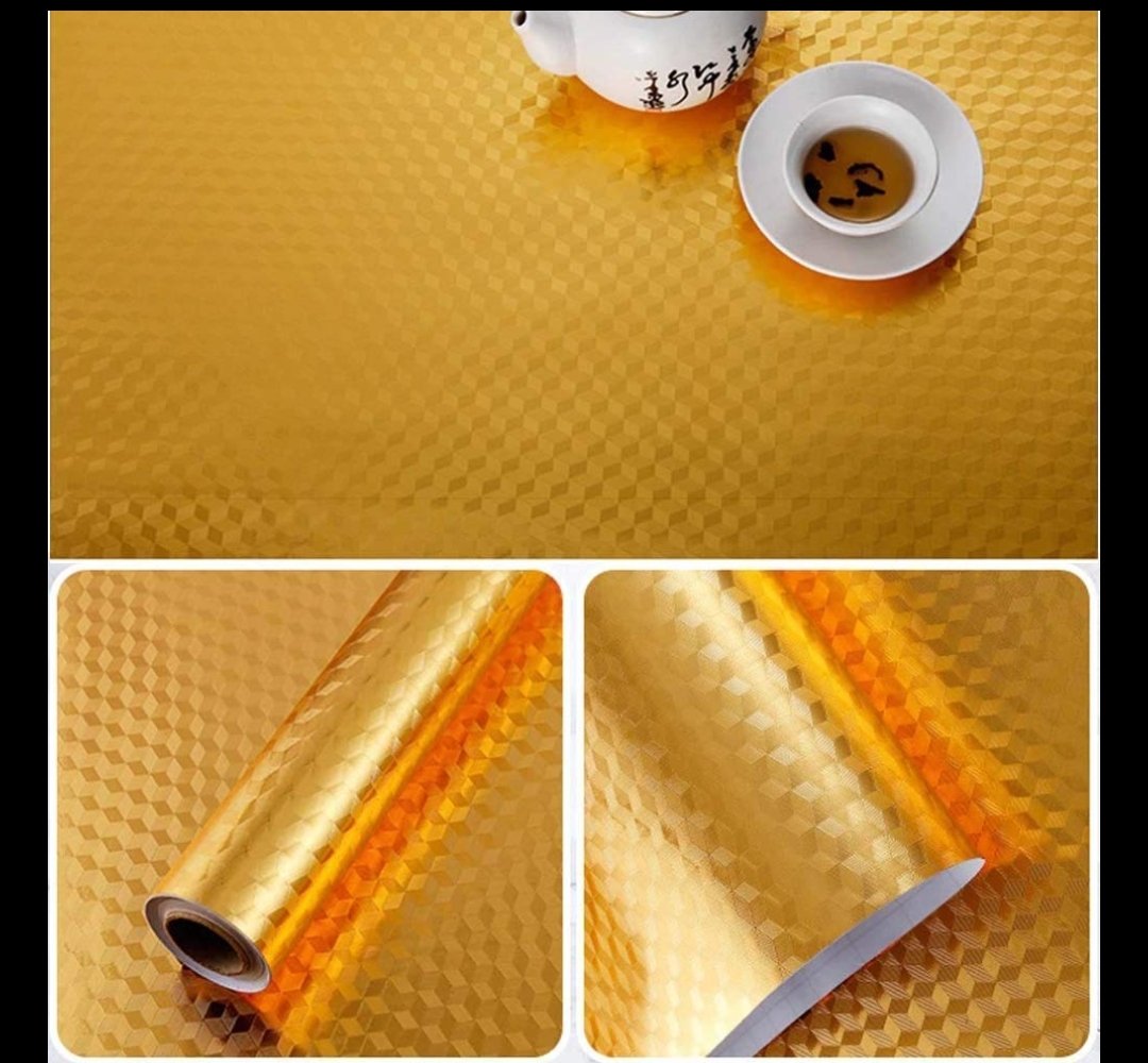 Golden 3D Kitchen Stickers Oil Proof Aluminium Foil (60*200Cm)