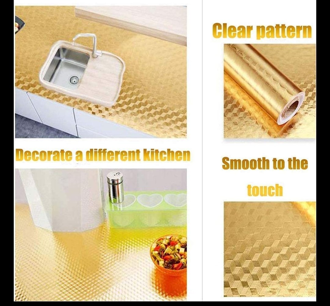 Golden 3D Kitchen Stickers Oil Proof Aluminium Foil (60*200Cm)