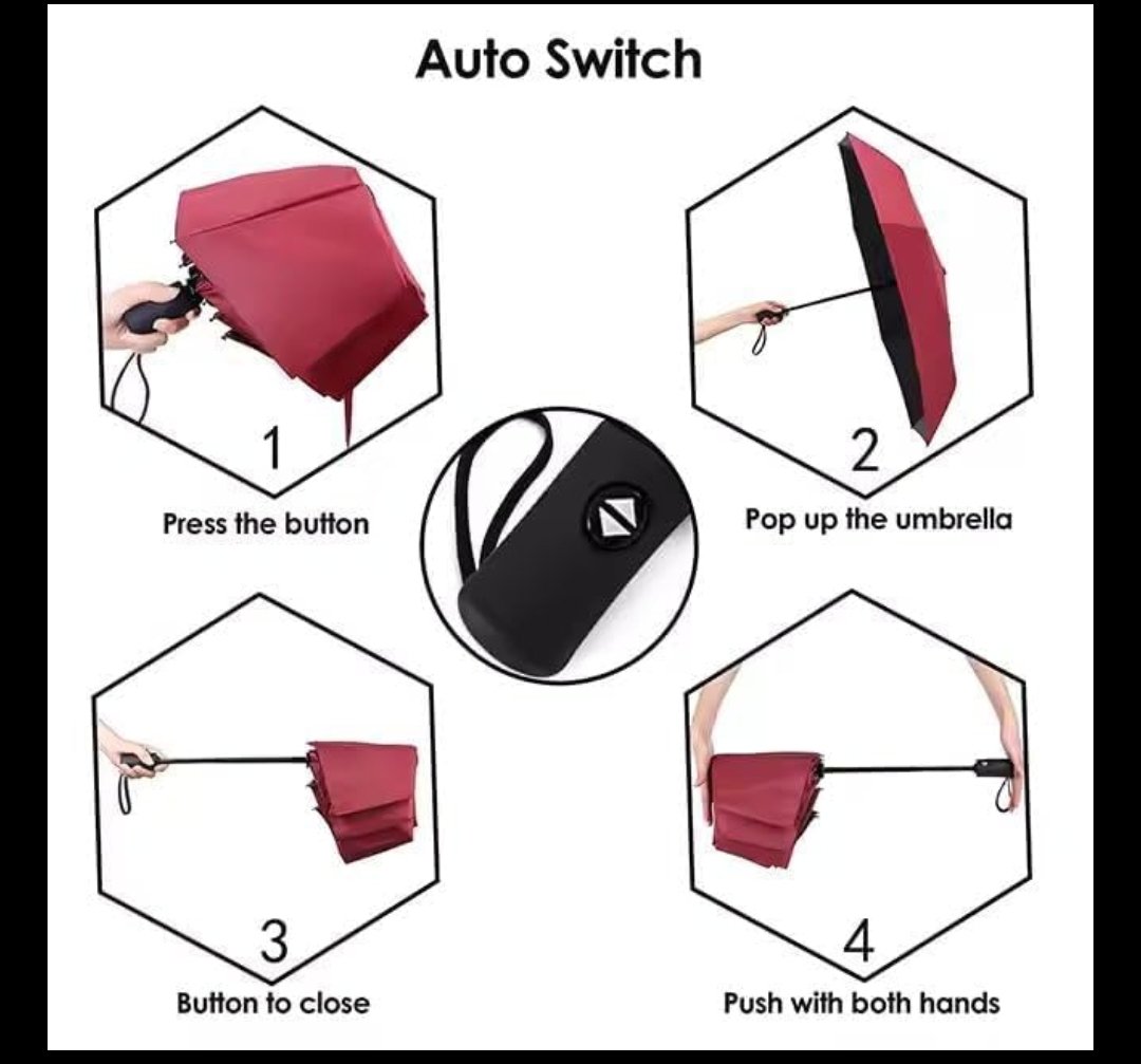 Automatic Open Close Umbrella (Red Color) - View 3