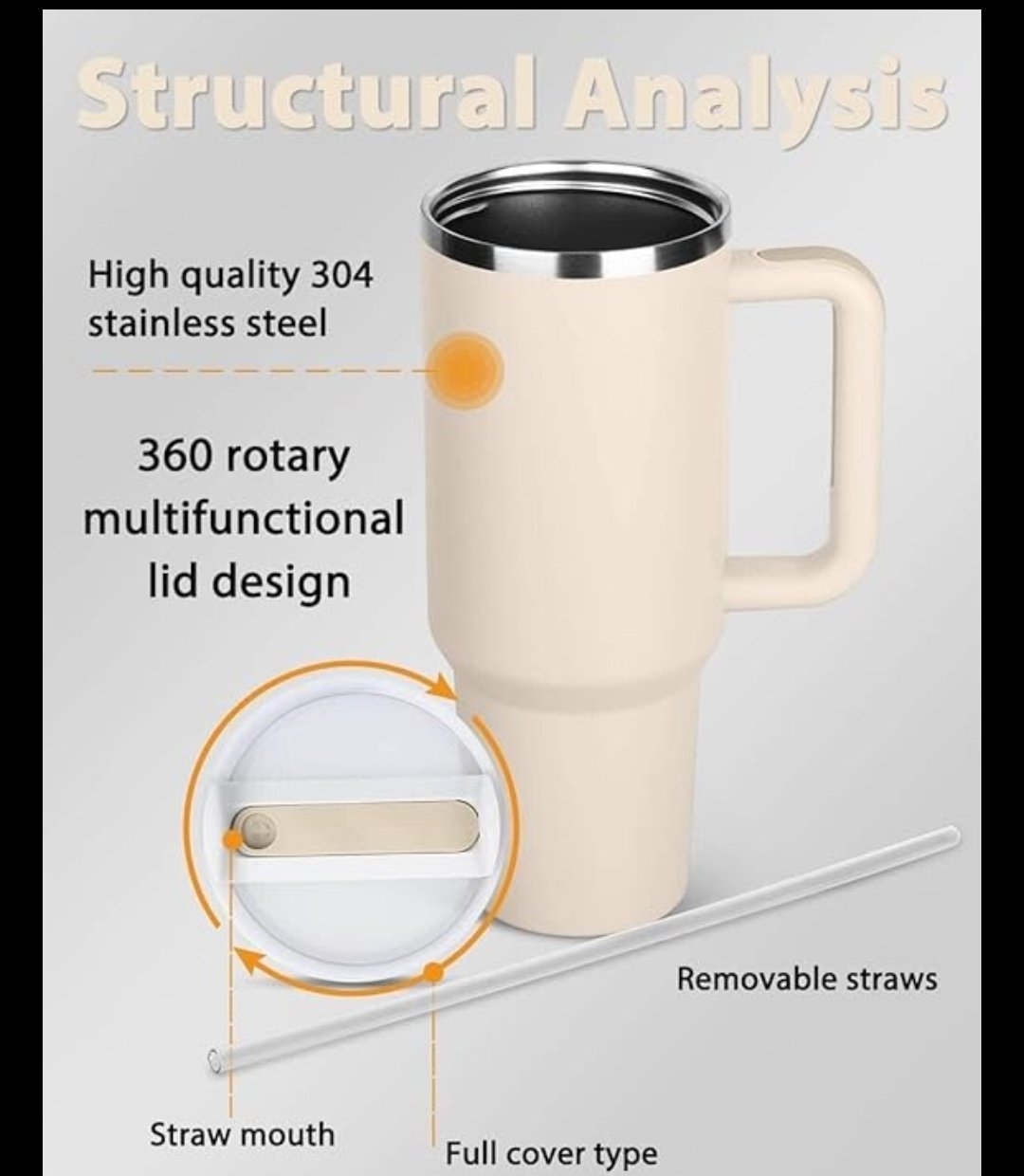 Heavy Vaccum Insulated Tumbler Cream 