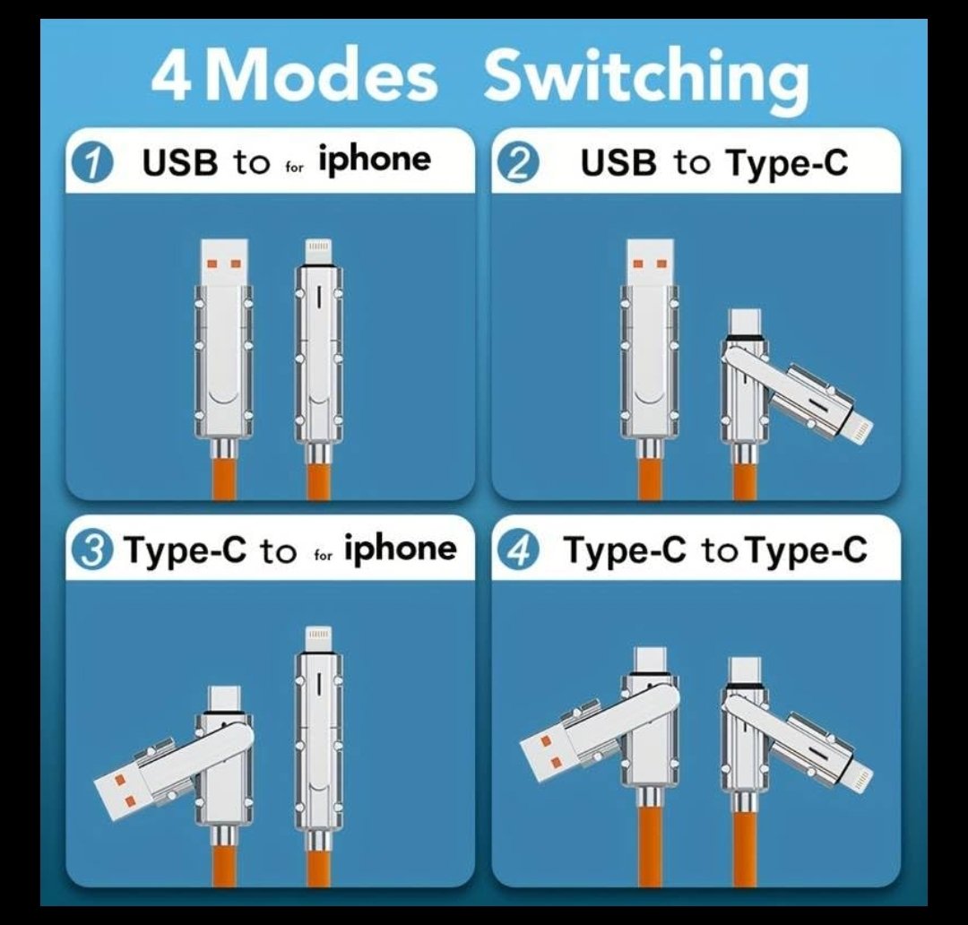 4 In 1 Orange Charging Cable  - View 3