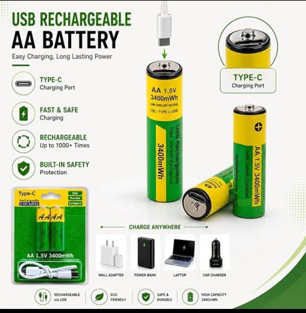 Type C Rechargeable Batteries(Aa) - View 3
