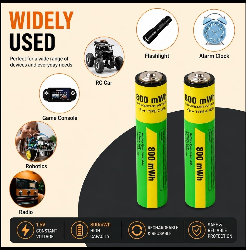 Type C Rechargeable Batteries(Aa) - View 4